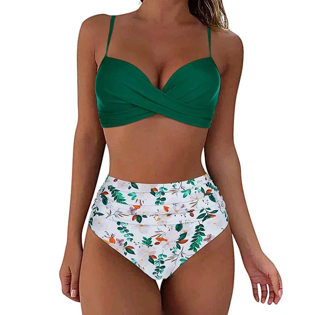 Bikini Set - Mila-Dark Green/Leaves-S-State of Style
