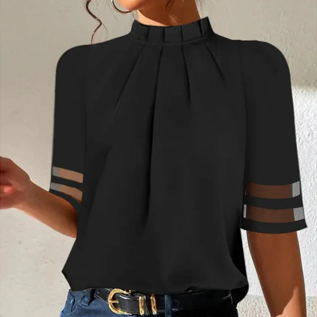 Black Casual Pleated Top – Lynette-Short sleeves-S-State of Style