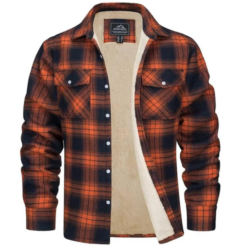 Checked Fleece-Lined Jacket - Lawson-Orange-S-State of Style