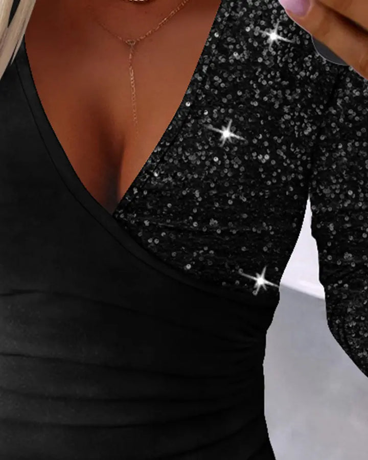 Chic Top with Sequins and Ruffles - Sabrina-Red-S-State of Style