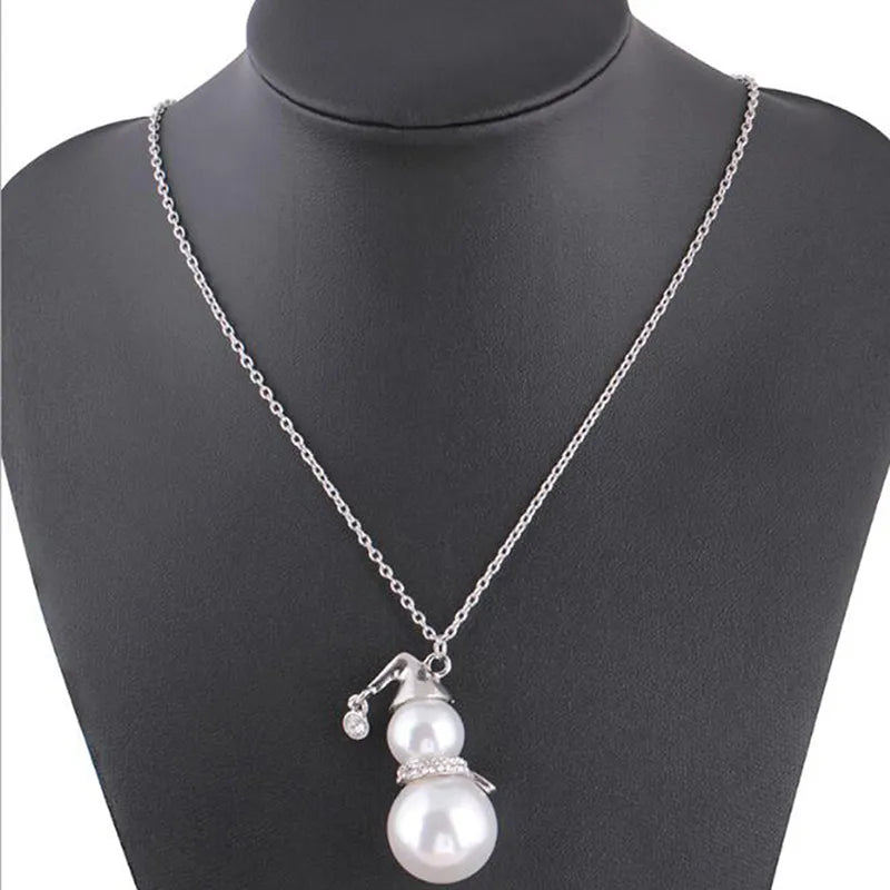CHRISTMAS SNOWMAN PEARL NECKLACE | Festive Women's Jewellery | Holiday Cheer-GOLD-State of Style