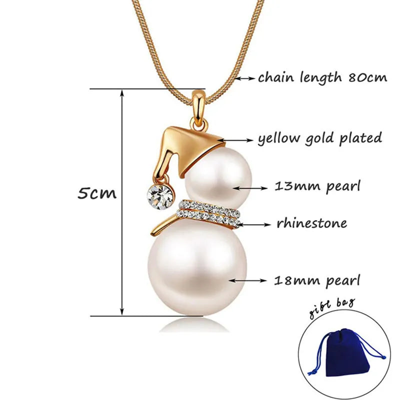 CHRISTMAS SNOWMAN PEARL NECKLACE | Festive Women's Jewellery | Holiday Cheer-GOLD-State of Style