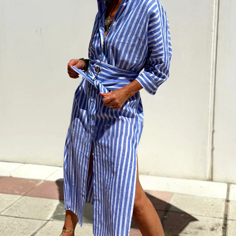 Comfortable Button-Down Dress - Noa-Blue-2XS-State of Style