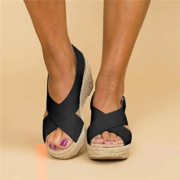 Comfortable Orthopedic Wedge Espadrilles - Clara-Black-4-State of Style