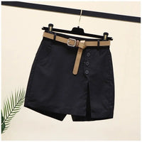 Comfortable Plus-Size Cotton Summer Shorts-Black with Belt-2XL-State of Style