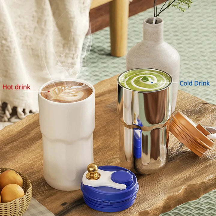 Compact Thermos Mug - ThermoSip-White Brown-State of Style
