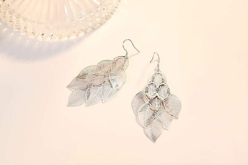 Delicate Layered Earrings With Leaves-State of Style