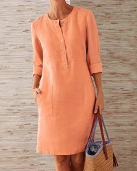 Elegant summer dress with button placket – Allegra-Red-S-State of Style