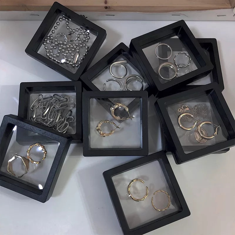 Floating Jewellery Display Boxes | 10-Piece Set-BLACK-7 X 7 CM-State of Style