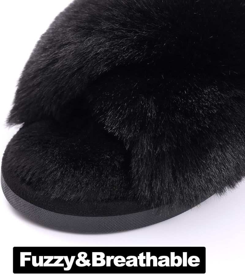 Fuzzy Slippers with Memory Foam - CloudStep-Black-3.5 - 4-State of Style