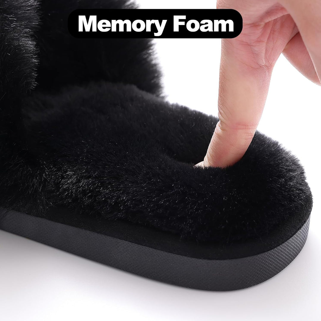 Fuzzy Slippers with Memory Foam - CloudStep-Black-3.5 - 4-State of Style