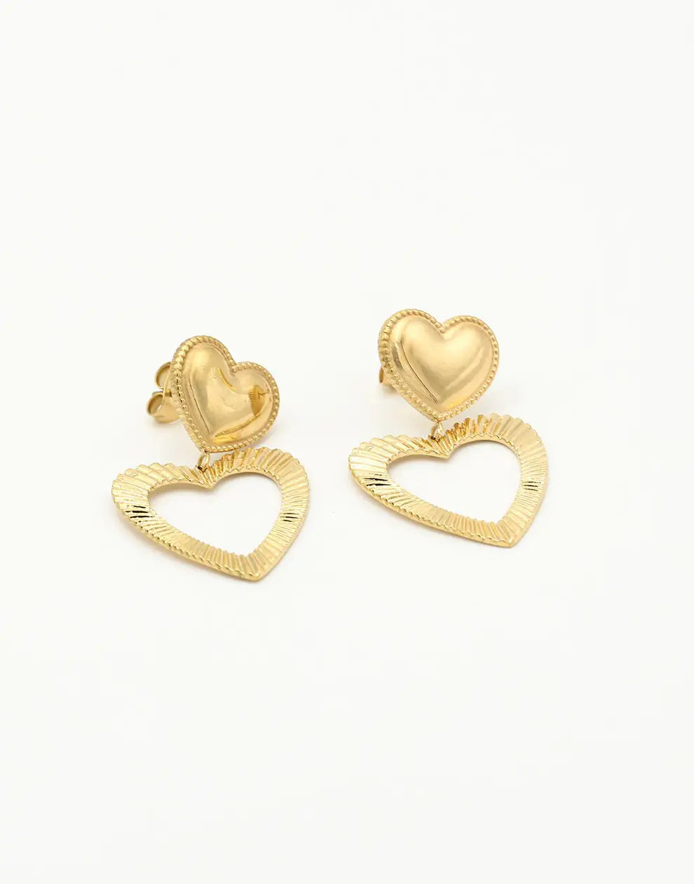 Golden Heart Duo Earrings | Plated Studs-Gold-State of Style
