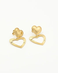 Golden Heart Duo Earrings | Plated Studs-Gold-State of Style