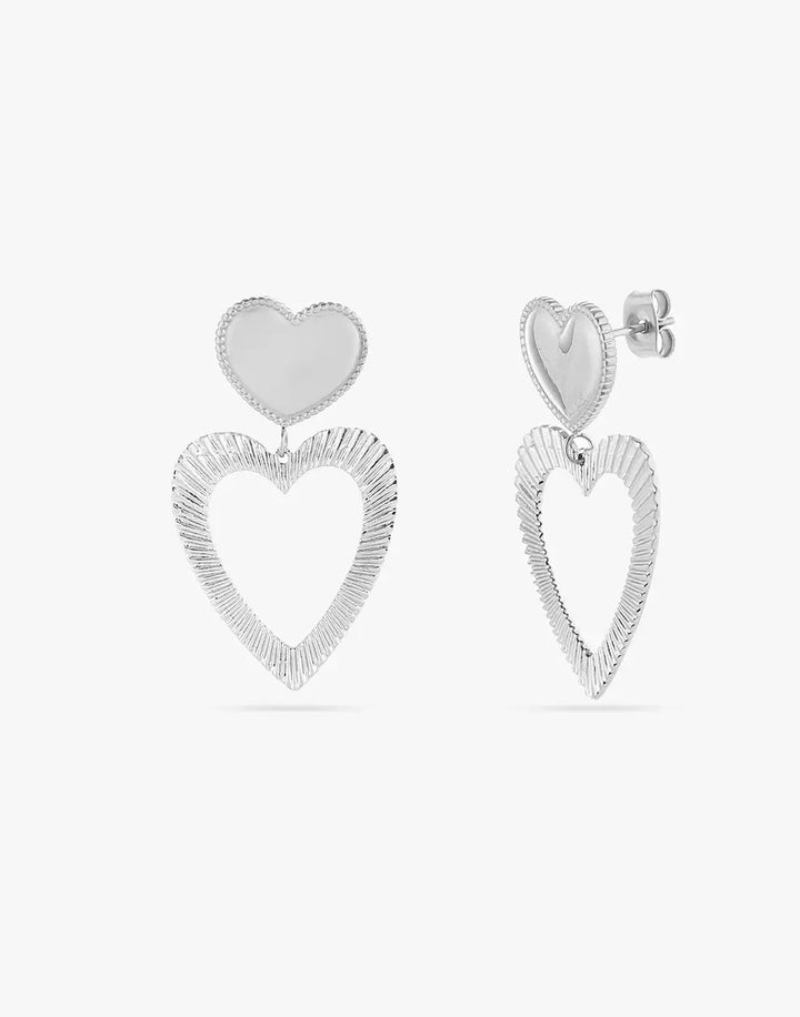 Golden Heart Duo Earrings | Plated Studs-Silver-State of Style