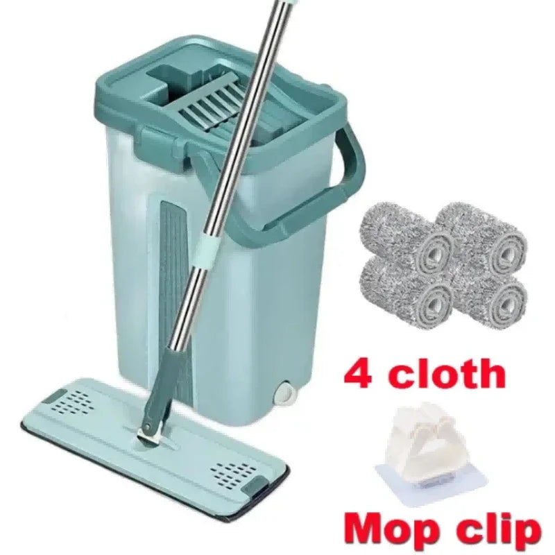 Hands-Free Flat Mop with Bucket - FlexiMop-Mop with 4 Pads-State of Style