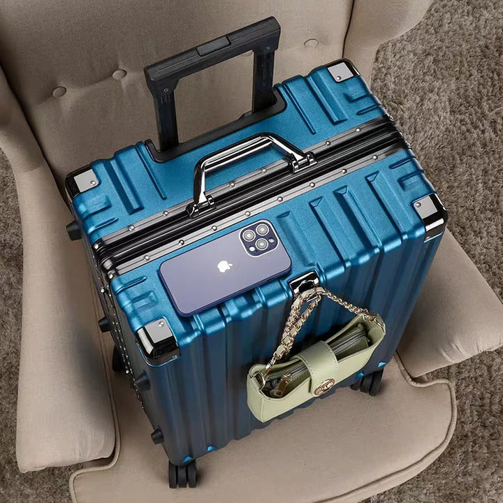 Hard shell suitcase with aluminium frame – Vilnius-Blue-S (42 L)-State of Style