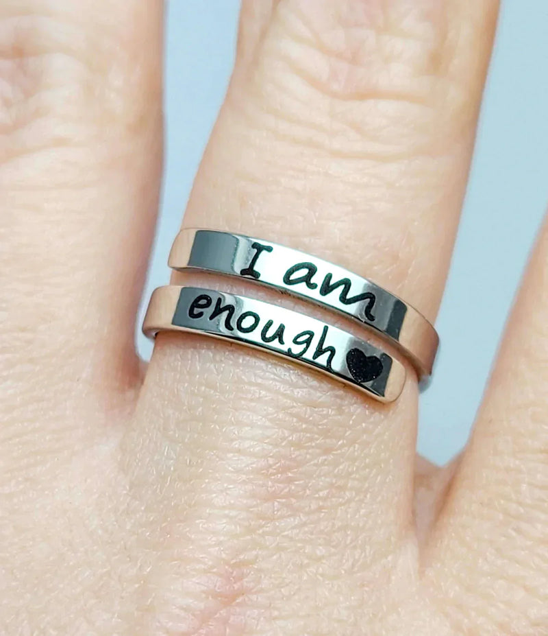 Inspirational Sterling Silver Ring | Engraved "I Am Enough"-State of Style