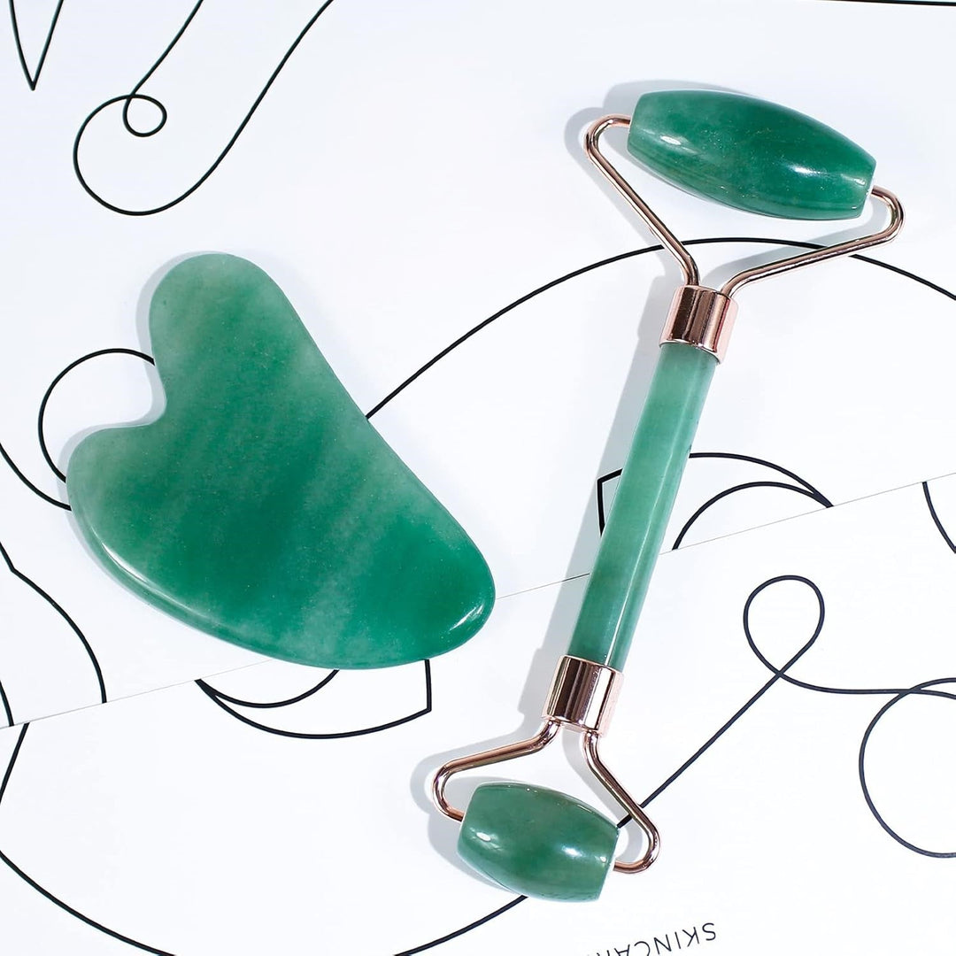 Instant Glow Gua Sha & Jade Roller Set-Donker Groen-State of Style
