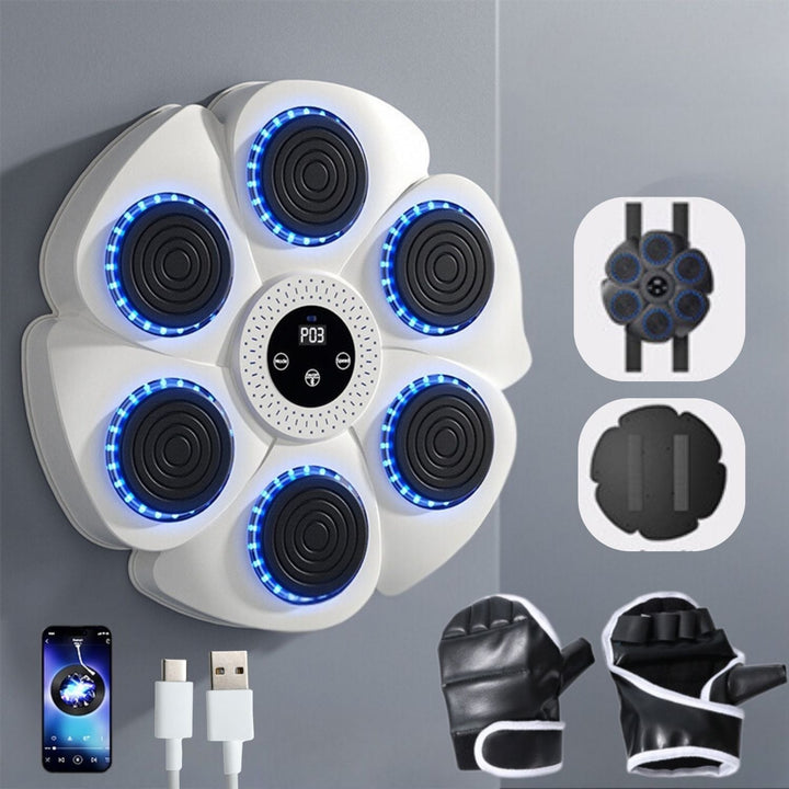 Interactive Smart Boxing Machine - PunchTech-White + Half Finger Boxing Gloves-State of Style