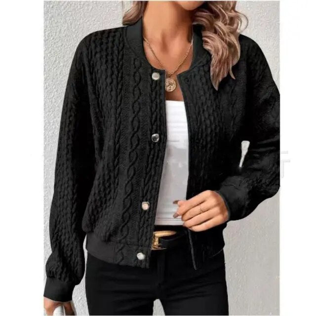 Jorja – Button-Up Sweater with Embossed Pattern Design-S-Black-State of Style