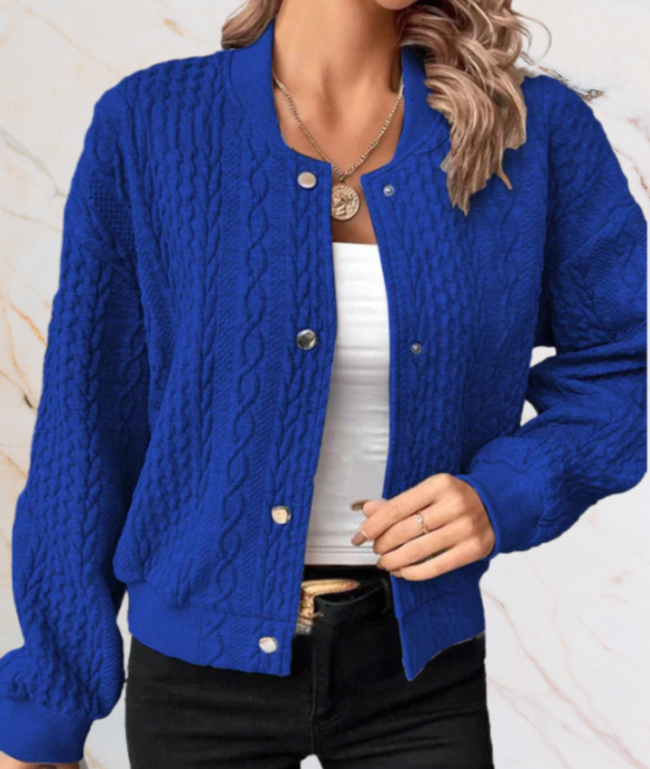 Jorja – Button-Up Sweater with Embossed Pattern Design-S-Blue-State of Style