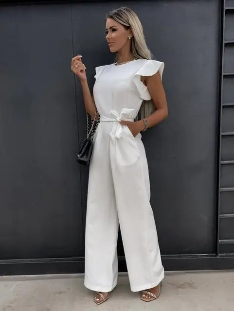 Jumpsuit with Ruffles - Evora-White-S-State of Style