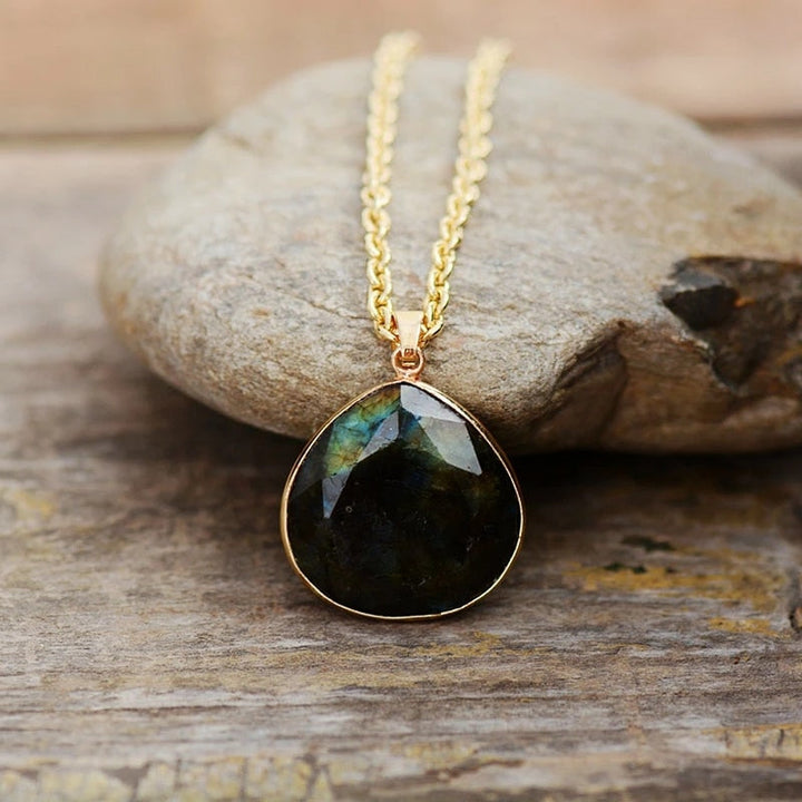Labradorite Drop Necklace with Gold Plating - Elyria-State of Style