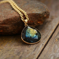 Labradorite Drop Necklace with Gold Plating - Elyria-State of Style