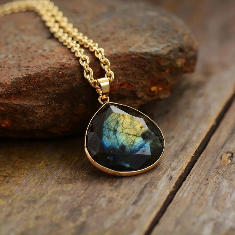 Labradorite Drop Necklace with Gold Plating - Elyria-State of Style