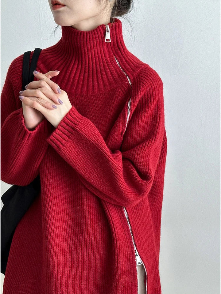 Ladies Pullover Vest with Zip - Clara-Red-One Size-State of Style
