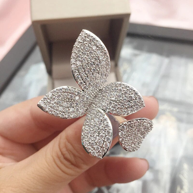Large Adjustable Silver Ring with Floral Pattern-State of Style