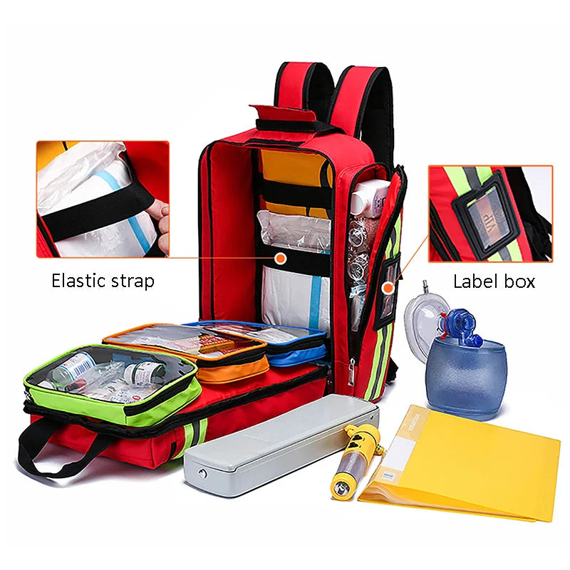 Large First Aid & Survival Backpack - RescueReady-Red-State of Style