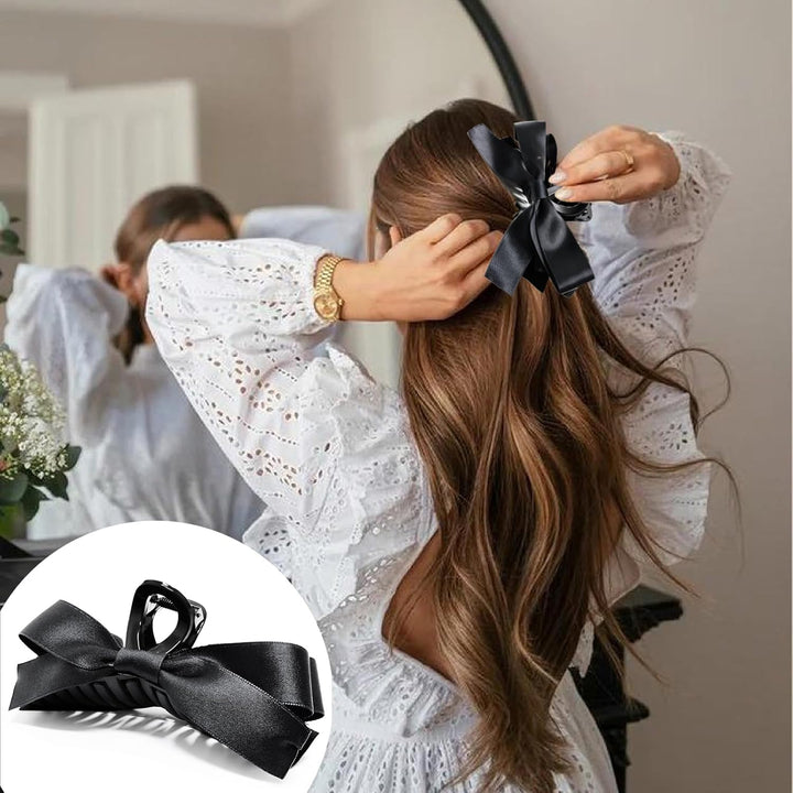 Large Satin Bow Clips-2 pieces Black-State of Style