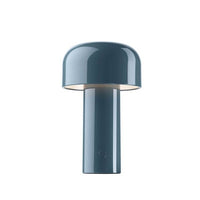 Slate blue glossy mushroom lamp on a white background, with round button near the base 4