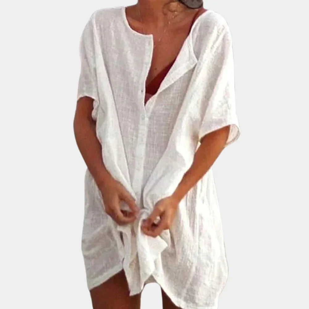 Linen Blend Beach Tunic – Luna-White-S-State of Style