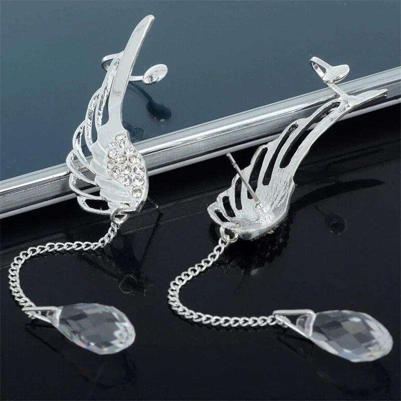 Long Cuff Earrings With Angel Wings-State of Style