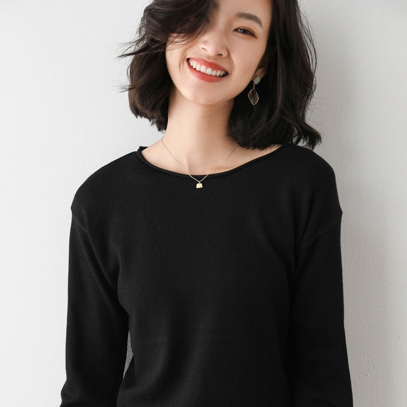 MarliesShirt | Women's Basic Sweater-Black-S-State of Style