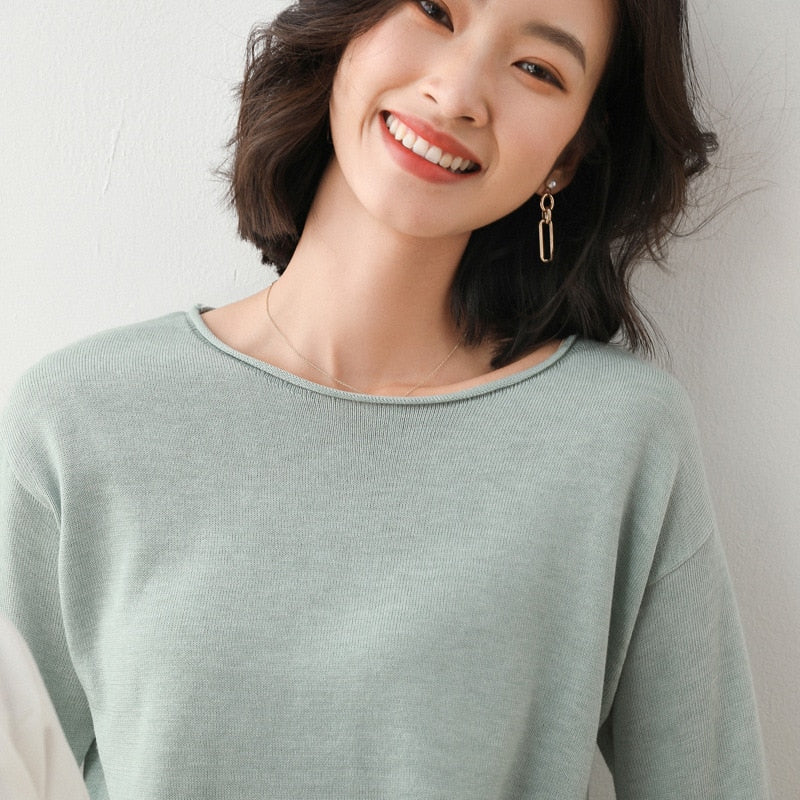 MarliesShirt | Women's Basic Sweater-Green-S-State of Style