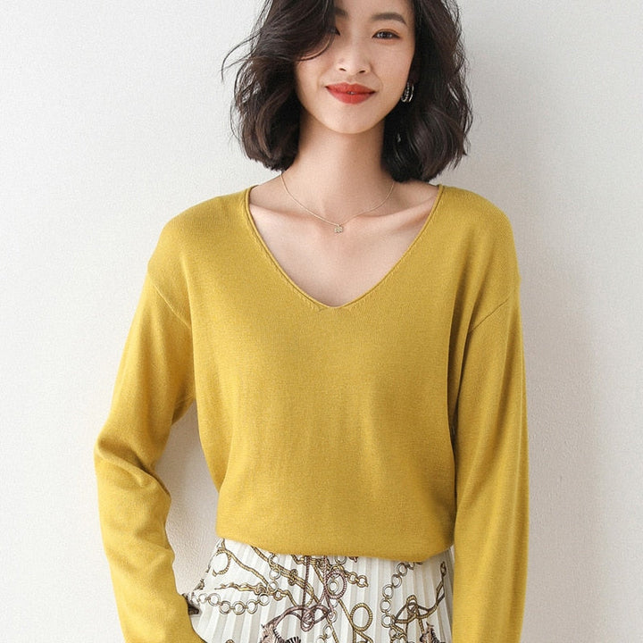 MarliesShirt | Women's Basic Sweater-Mustard-S-State of Style