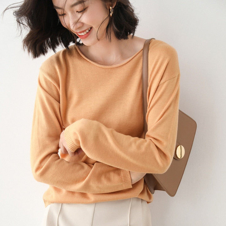MarliesShirt | Women's Basic Sweater-Orange-S-State of Style