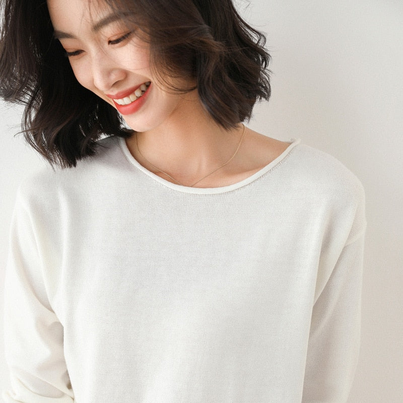 MarliesShirt | Women's Basic Sweater-White-S-State of Style