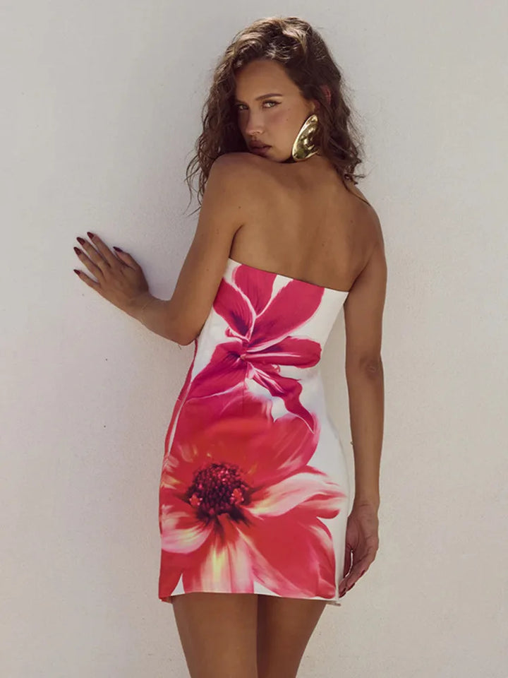 Mini summer dress with floral pattern – Amélie-Blue-S-State of Style