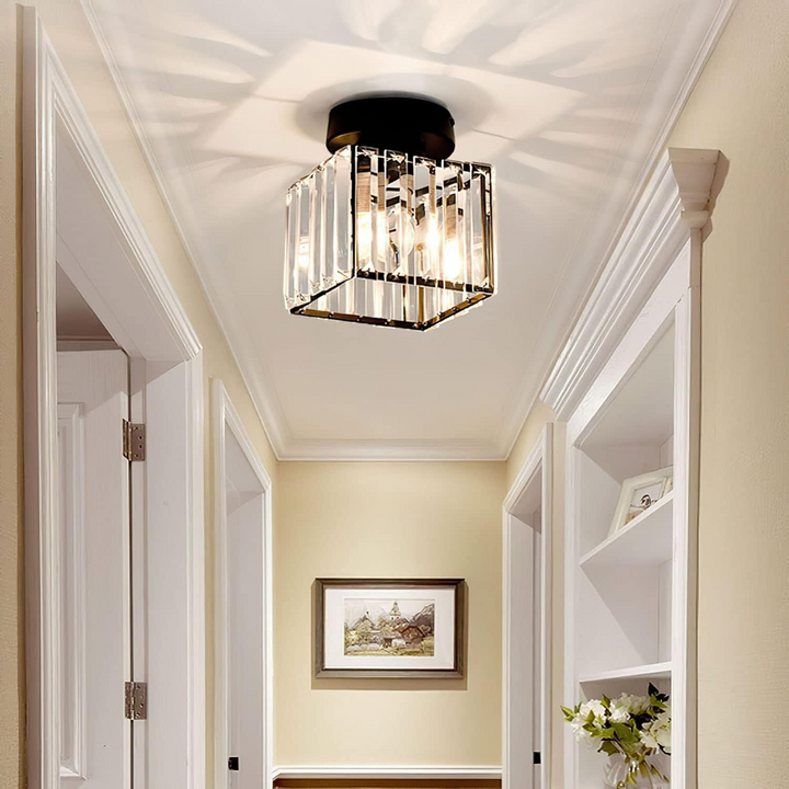 Modern Crystal Ceiling Lamp - CrystalGlow-Black-Square-State of Style