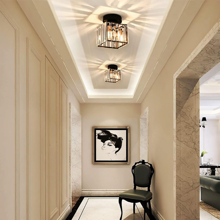 Modern Crystal Ceiling Lamp - CrystalGlow-Black-Square-State of Style