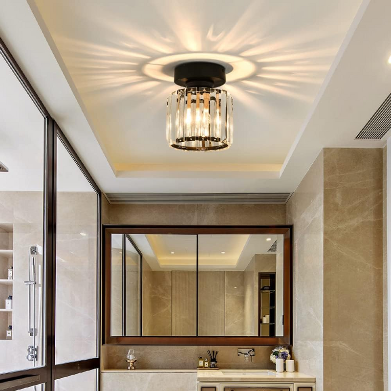 Modern Crystal Ceiling Lamp - CrystalGlow-Black-Square-State of Style