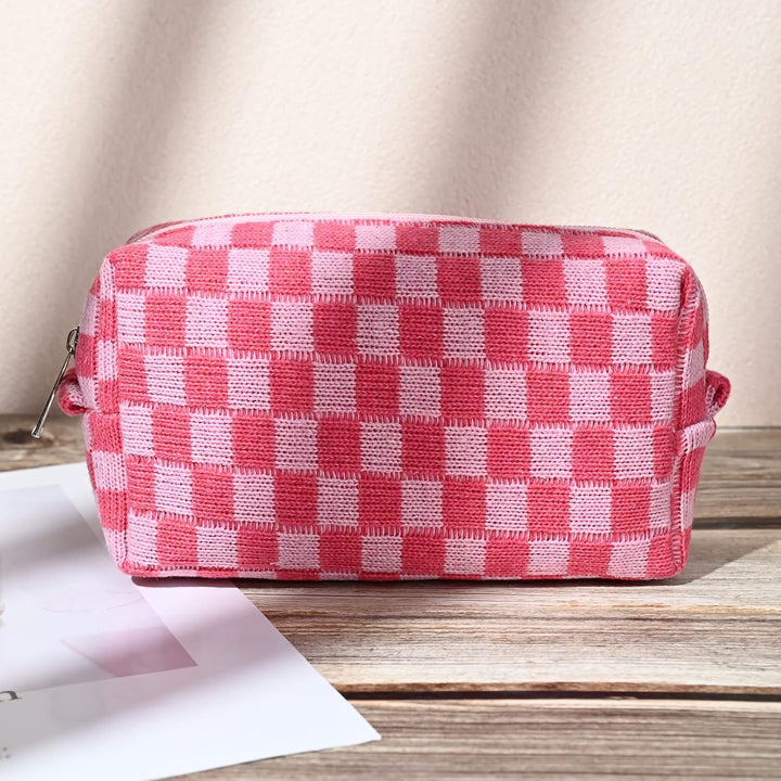 Must-Have Checked Make-up Bag Set-Red-State of Style