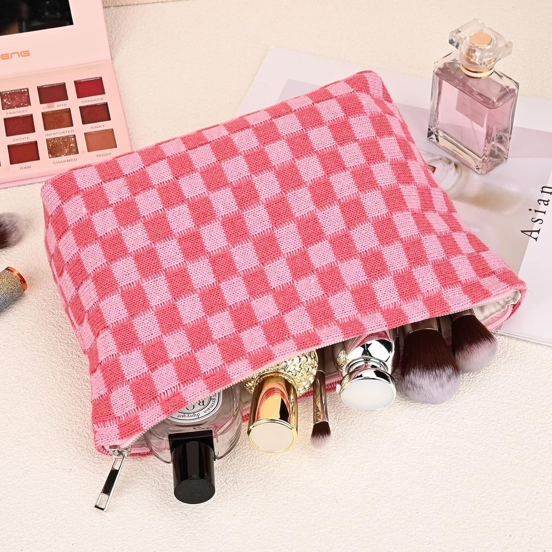 Must-Have Checked Make-up Bag Set-Red-State of Style
