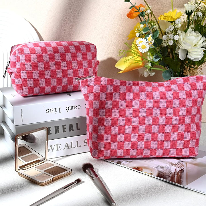 Must-Have Checked Make-up Bag Set-Red-State of Style