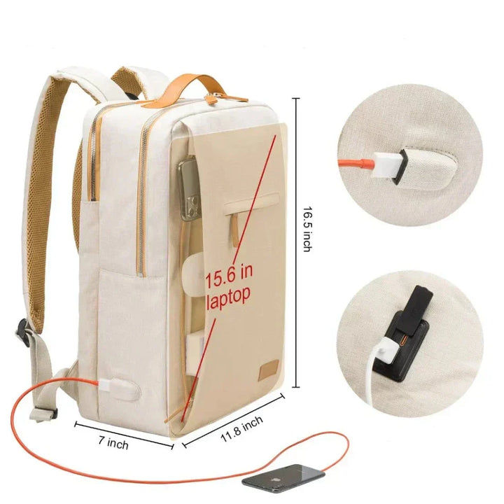 Nova Backpack with Laptop Compartment and USB Charging Port-Beige-State of Style