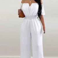 Off-Shoulder Jumpsuit with Short Sleeves – Lina-White-S-State of Style
